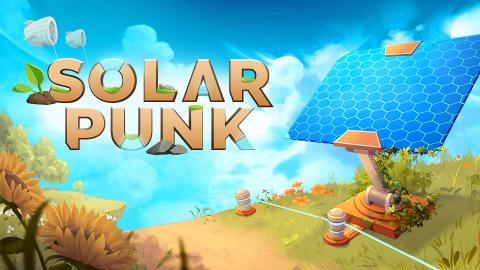 Thumbnail von Solarpunk mit einer Solarzelle die auf einer Wiese steht. Eine futuristische Solarzelle steht auf einer Wies im Freien und im Himmel steht der Schriftzug Solarpunk geschrieben.