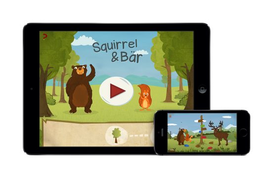 Squirrel und Bär auf dem Tablet und dem Smartphone