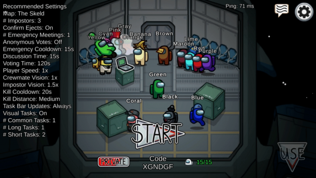 The Crewmates are standing in the lobby, waiting for the game to start.