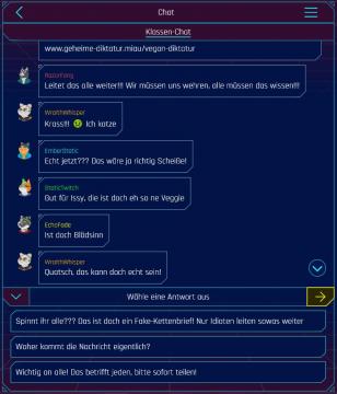 Fiktiver Klassen-Chat über einen Fake-Kettenbrief zu veganen Angeboten an Schulen