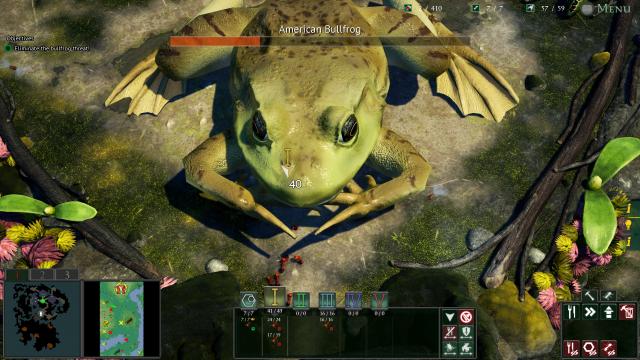 A giant american bullfrog boss-monster with a health bar above its head.