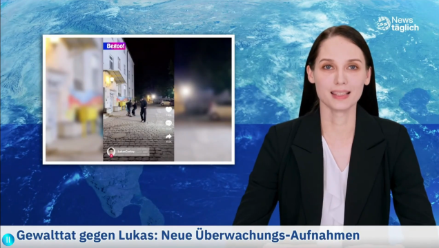 Deine Stimme Screenshot 5.png eine fiktive Nachrichtensprecherin berichtet von neuen Überwachungs-Aufnahmen von der Gewalttat gegen Lukas