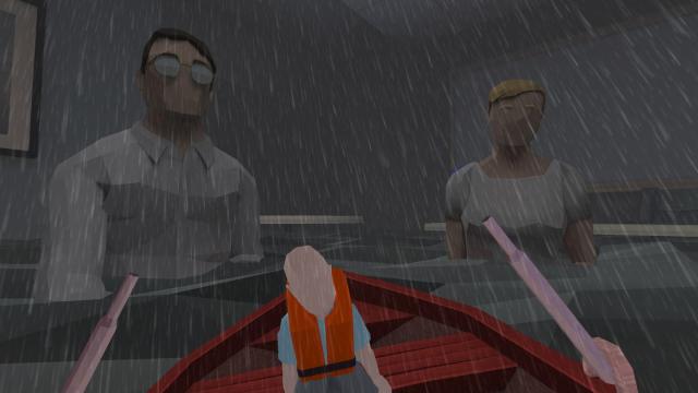 Eine abstrakte Szene stellt den Leidensweg der Familie und des kleinen dreijährigen Sohnes dar.