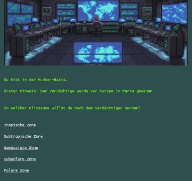 Bild der Basis in Pixel-Optik, Übersicht über die fünf Klimazonen