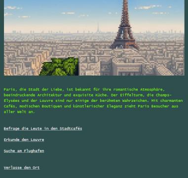 Bild von Paris in Pixel-Optik, Kurze Beschreibung der Stadt, Übersicht über verschiedene begehbare Orte