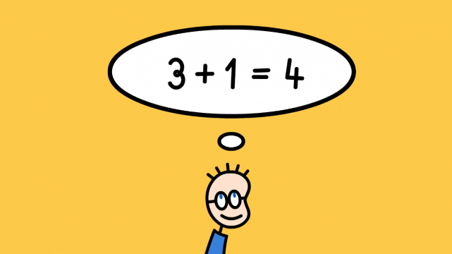 Tom rechnet eine Additionsaufgabe im Kopf und kommt auf das Ergebnis.