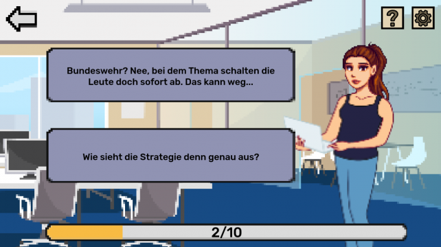 Auswahlmöglichkeiten in Reaktion auf eine mögliche Meldung zum Thema Bundeswehr