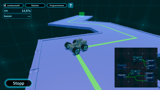 Die Testphase zeigt den Roboter beim Absolvieren der aktuellen Hindernis-Strecke.