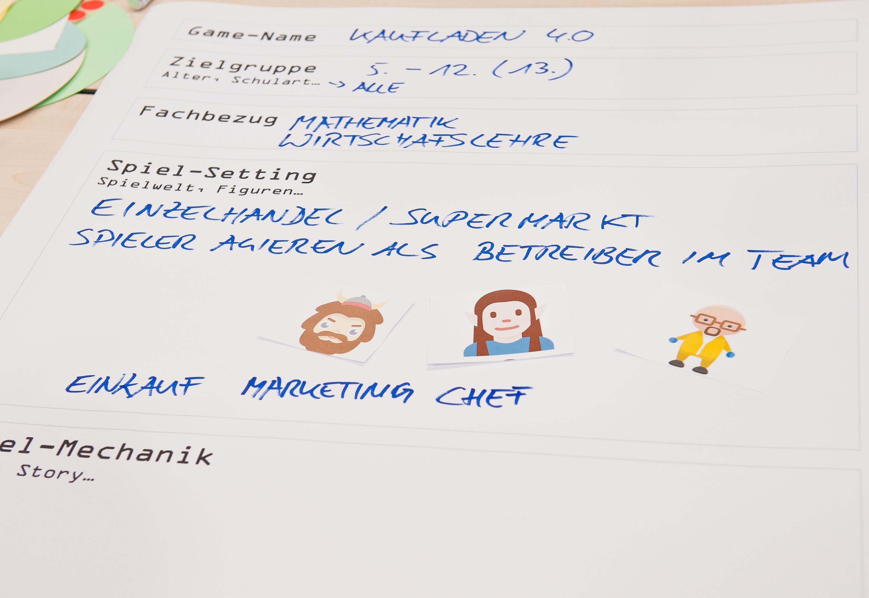 Spielkonzept auf einem Zettel